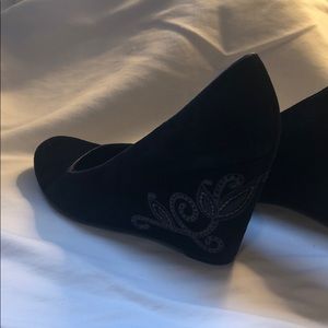 Wedge black sued shoes